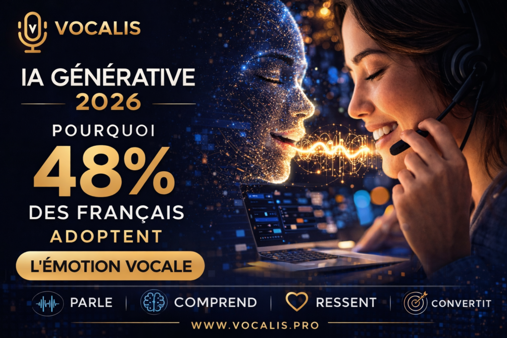 Baromètre Numérique 2026 : Graphique de l'adoption de l'IA générative et de la prosodie émotionnelle Vocalis.