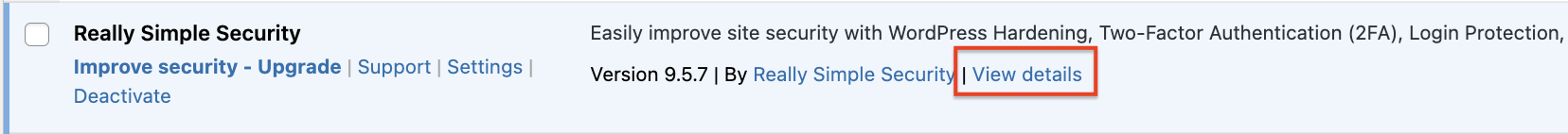 Really Simple Security (Free) - Clicking View Details to see the plugin changelog