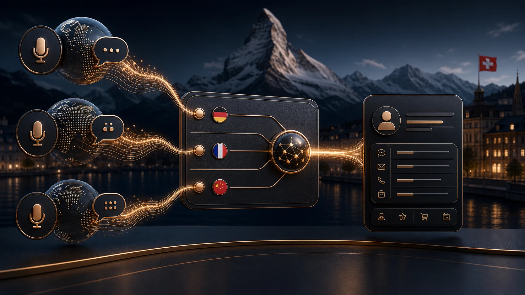 Routage vocal multilingue relié à un dossier client unique dans un décor alpin suisse