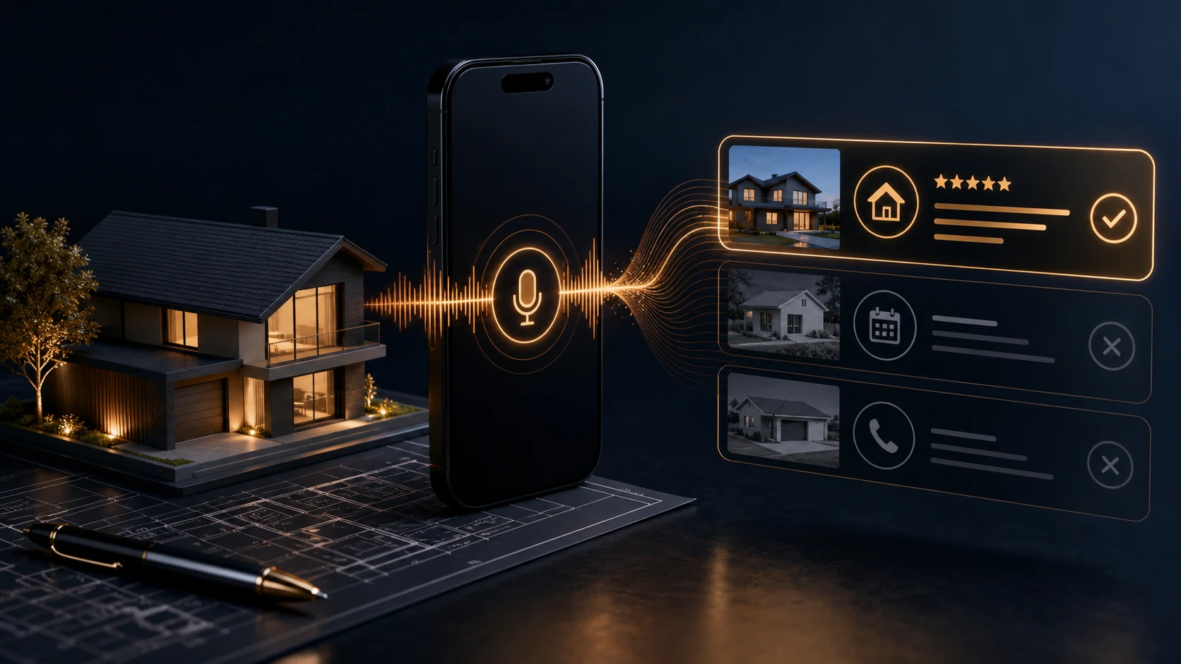 Maison, téléphone et tableau de qualification d'une demande d'estimation immobilière