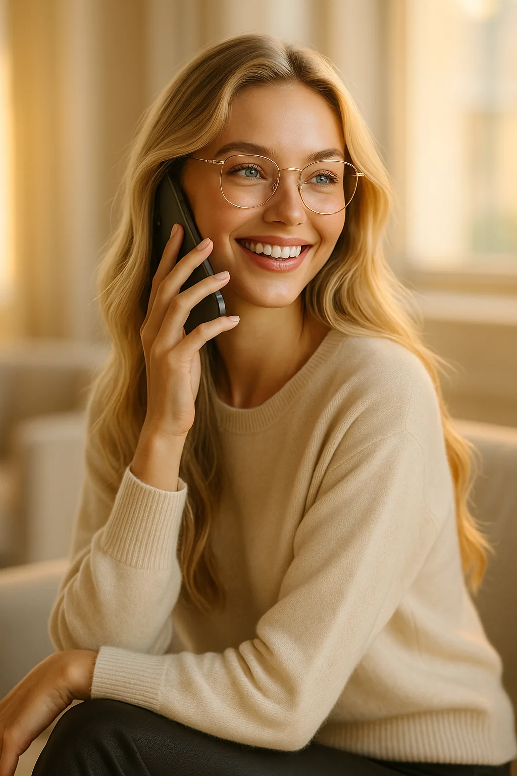 Donna che utilizza assistente vocale IA Vocalis