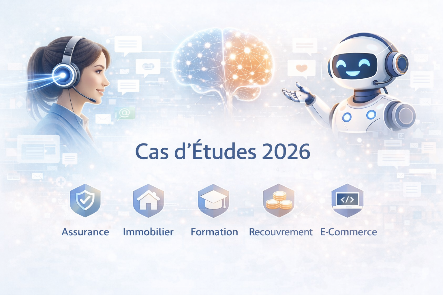 Cas d'Études 2026 sur l’Assistant Vocal IA et l’IA Générative – Transformation de la communication client en assurance, immobilier, formation, recouvrement et e-commerce