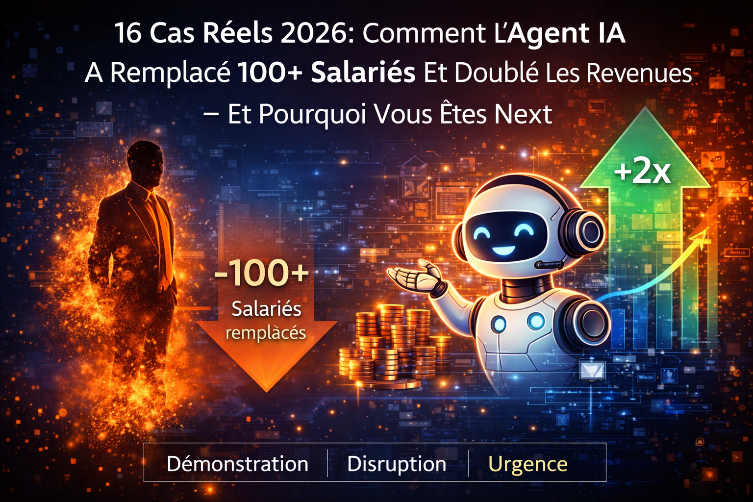 Agent IA 2026 remplaçant 100+ salariés et doublant les revenus – 16 cas réels de disruption par chatbot conversationnel et automation intelligente