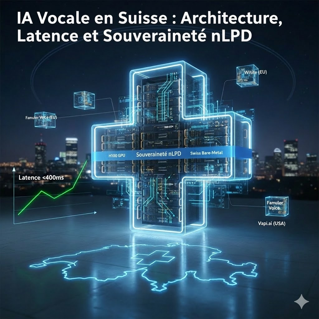 Infrastructure IA vocale souveraine en Suisse conforme nLPD architecture H100.